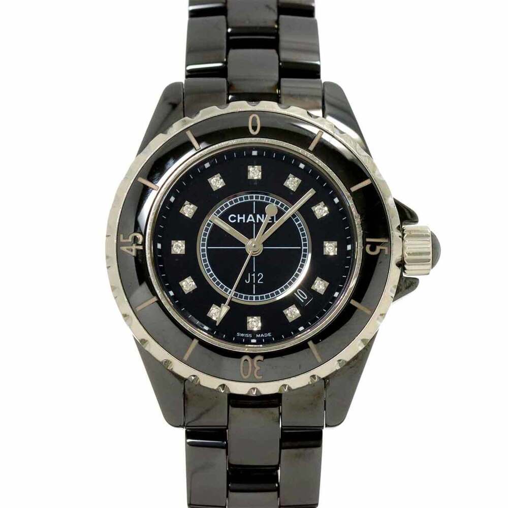 Chanel J12 33mm H1625 Women's Watch, 12 Diamonds, Date Display, Black Ceramic...
